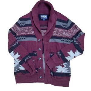 AMERICAN RAG SOUTHWEST AZTEC CARDIGAN MEN L LARGE MAROON DESIGN VINTAGE STYLE